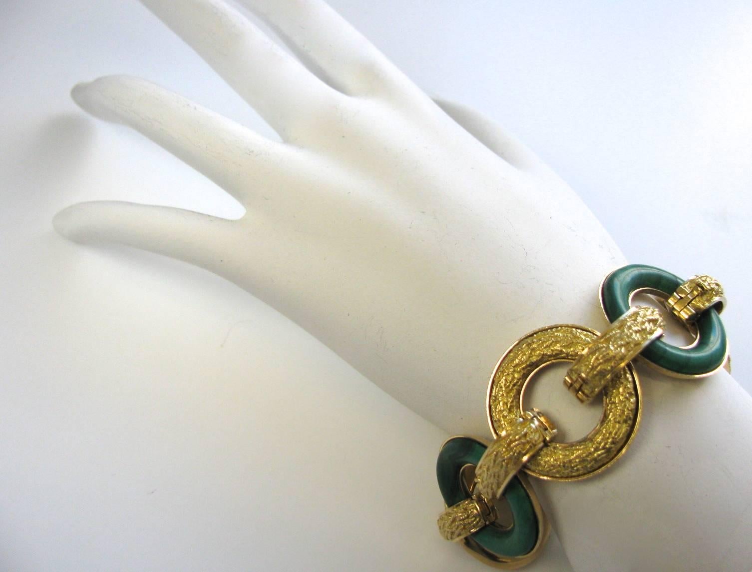 Ulmer et Cie Malachite and Gold Link Modular Reversible Bracelet, 1960s, French 3