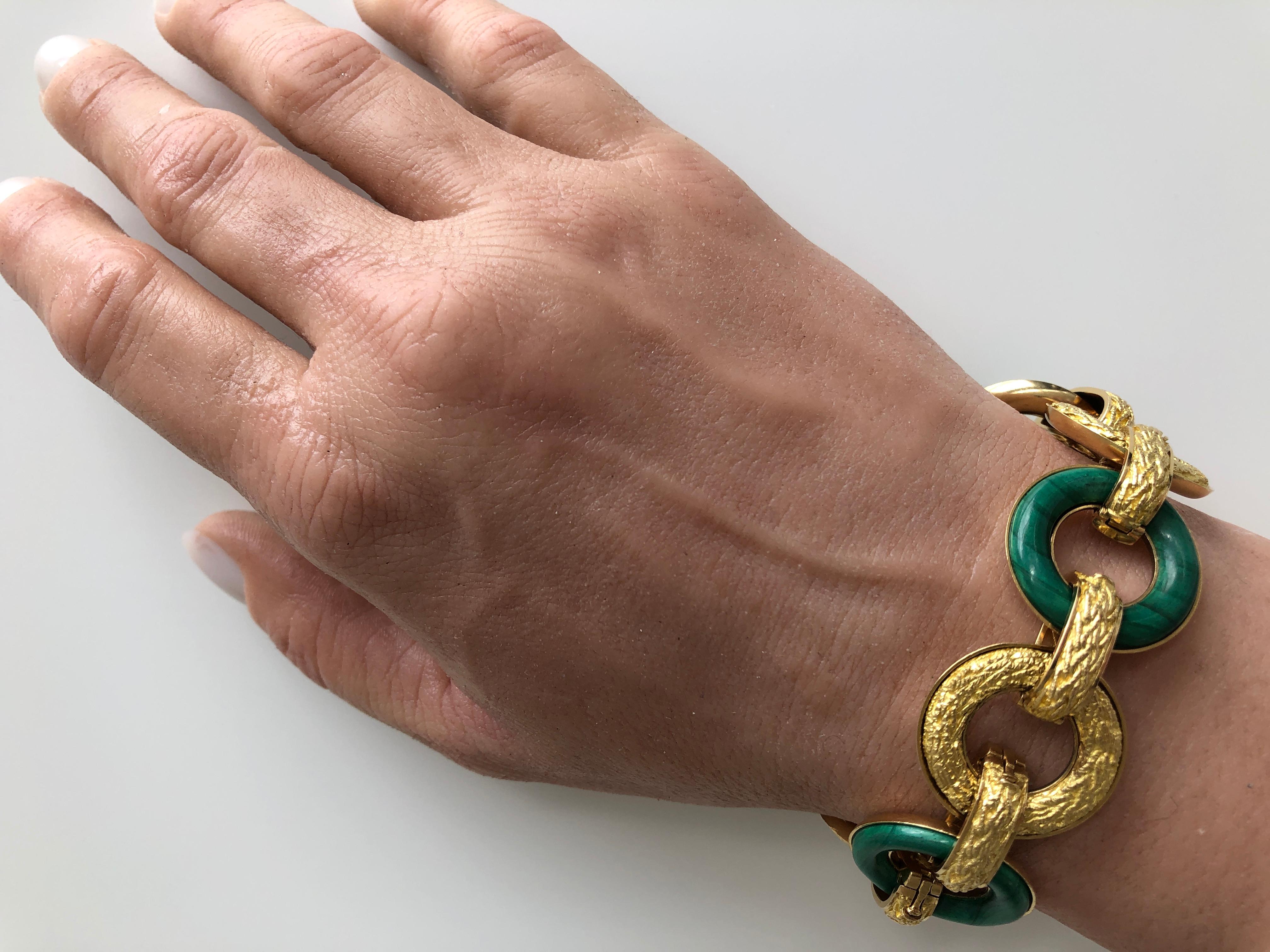 Ulmer et Cie Malachite and Gold Link Modular Reversible Bracelet, 1960s, French 4