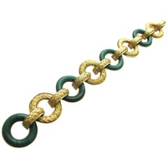 Ulmer et Cie Malachite and Gold Link Modular Reversible Bracelet, 1960s, French