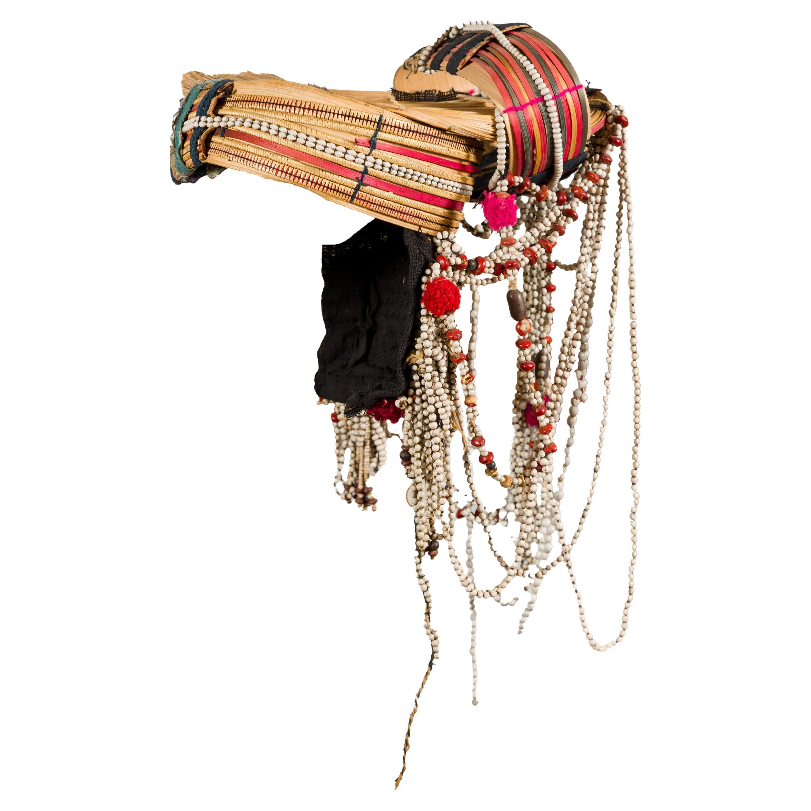 Ulo Tribal Akha Woman's Headdress with Framework of Bamboo and Beads