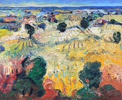 Pintura al Óleo Paisaje expresivo castellano con olivos e Impasto España