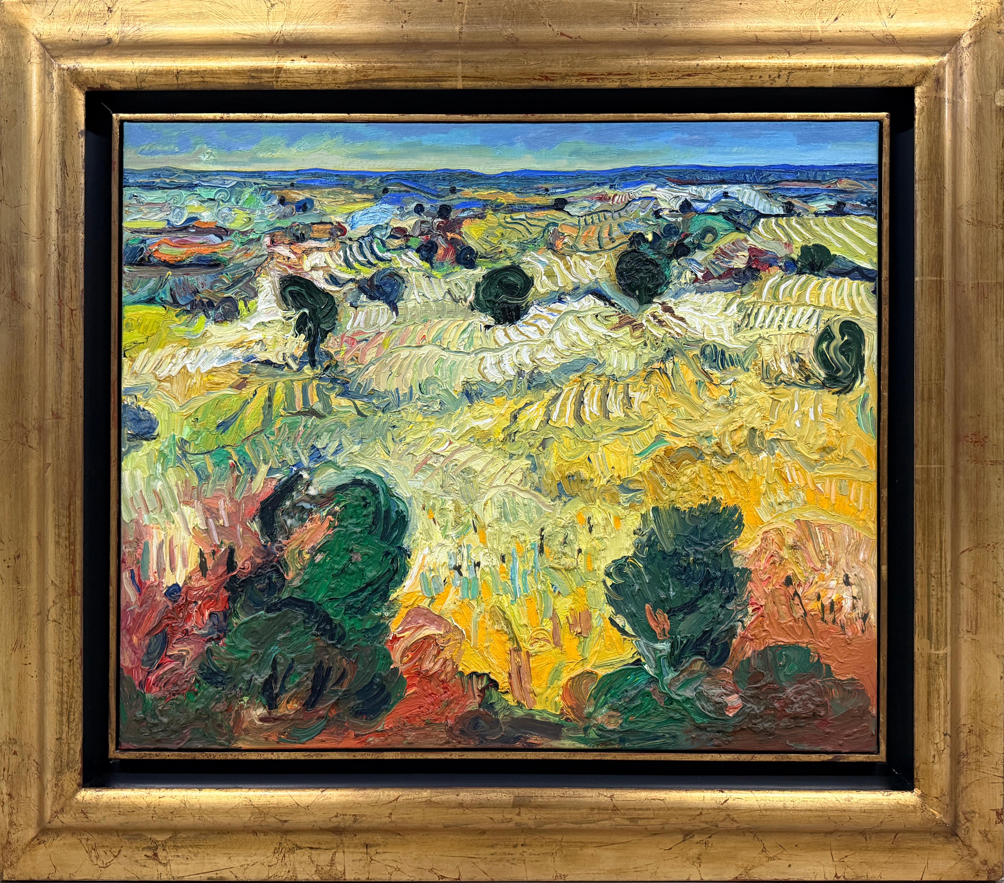 Expressive Castilian Landscape Oil Painting with Olive Trees and Impasto Spain