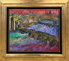 London Thames River Expressionist Stadtbild mit Bold Impasto Farbe Ölgemälde