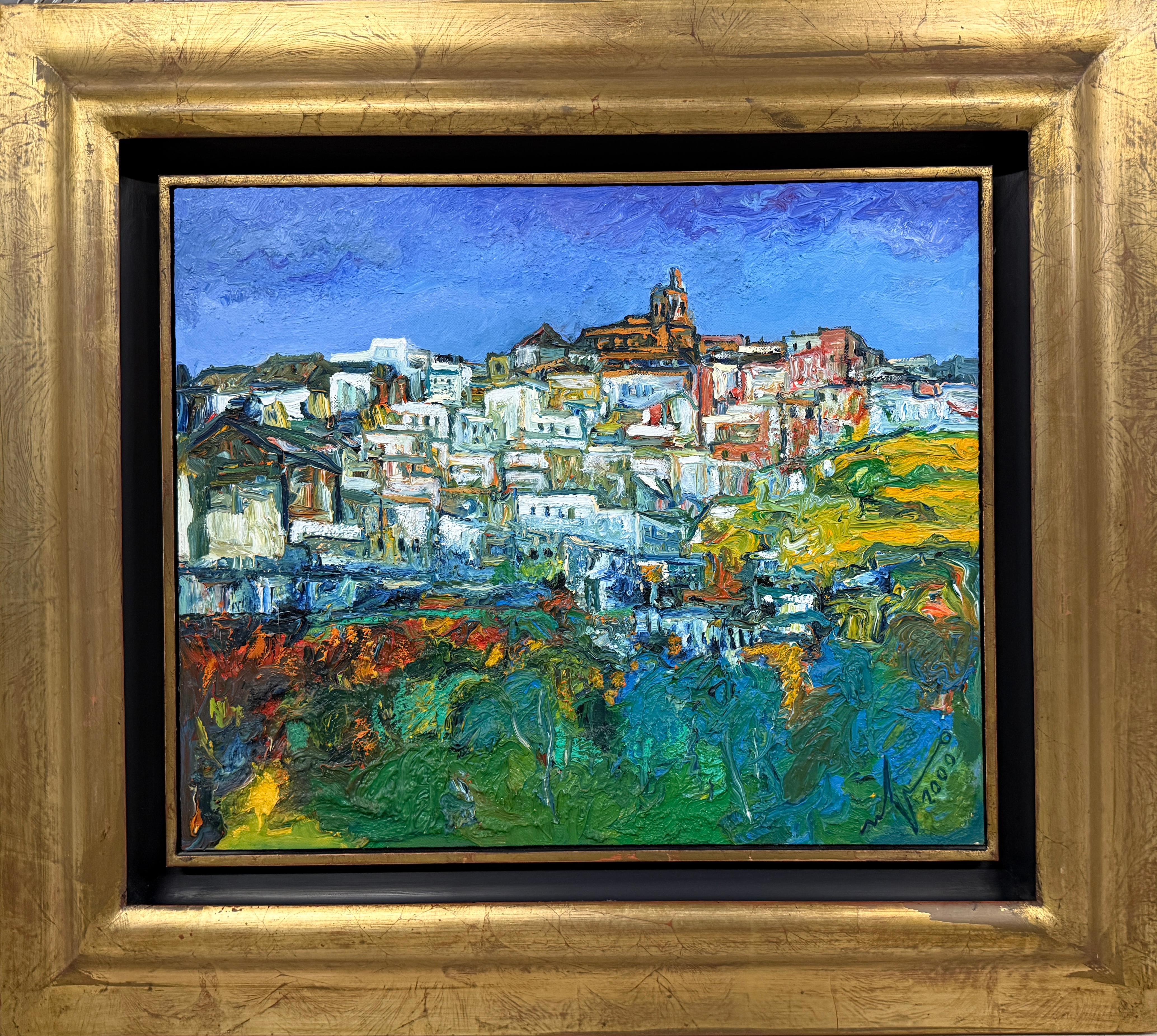 Ulpiano Carrasco Interior Painting - Textured Andalusian White Village Landscape Expressive Impasto Oil Canvas Spain