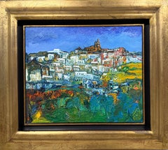 Textured Andalusian White Village Landscape Expressive Impasto Oil Canvas Spain