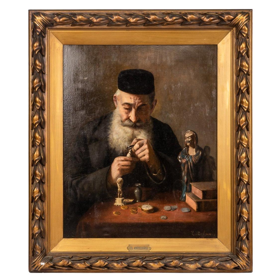 Oil On Canvas Painting Of An Antiques Dealer, Stamped P. Aprin