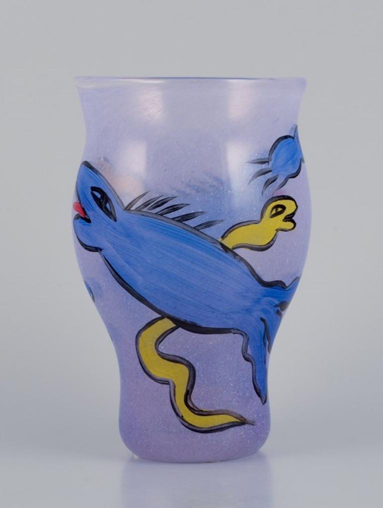 Swedish Ulrica Hydman Vallien for Kosta Boda. Art glass vase with fantasy animals For Sale