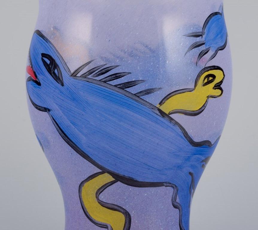 Ulrica Hydman Vallien for Kosta Boda. Art glass vase with fantasy animals In Excellent Condition For Sale In Copenhagen, DK