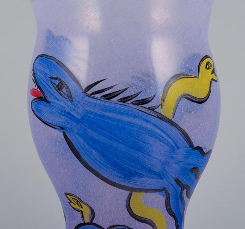 20th Century Ulrica Hydman Vallien for Kosta Boda. Art glass vase with fantasy animals For Sale