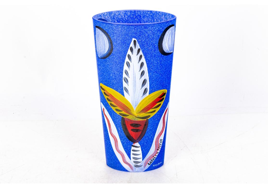 Mid-Century moderno Ulrica Hydman-Vallien per Kosta Boda Vaso ellittico dipinto a mano in vendita