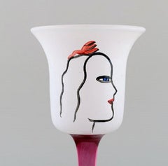 Ulrica Hydman Vallien for Kosta Boda, Hand Painted Wine Glass in Art Glass
