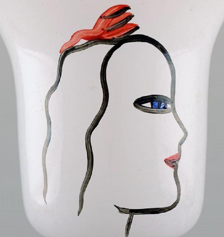 Scandinavian Modern Ulrica Hydman Vallien for Kosta Boda, Hand Painted Wine Glass in Art Glass For Sale