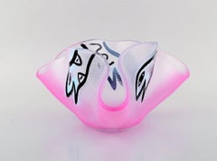 Ulrica Hydman Vallien for Kosta Boda, Large Bowl in Pink Mouth Blown Art Glass