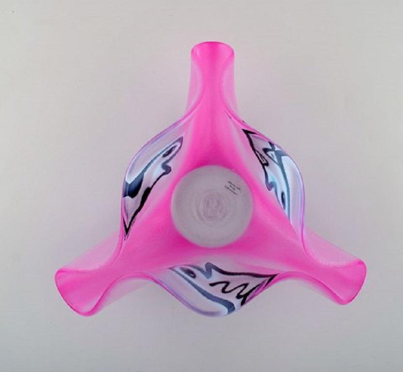 Swedish Ulrica Hydman Vallien for Kosta Boda, Large Bowl in Pink Mouth Blown Art Glass