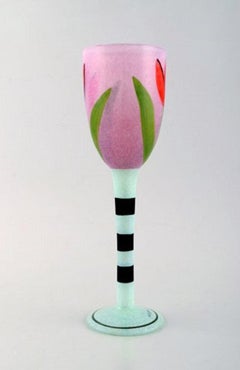 Ulrica Hydman Vallien for Kosta Boda, Large Hand Painted Wine Glass, 1980s