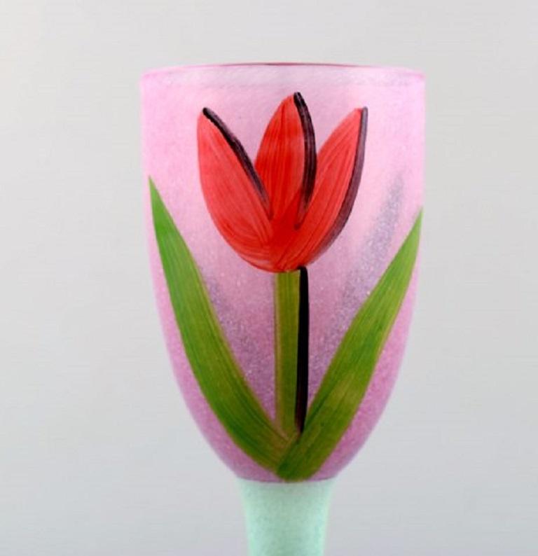 Scandinavian Modern Ulrica Hydman Vallien for Kosta Boda, Large Hand Painted Wine Glass, 1980s