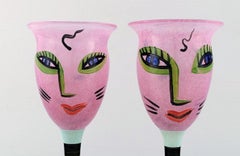 Ulrica Hydman Vallien for Kosta Boda, Two Hand Painted Wine Glasses