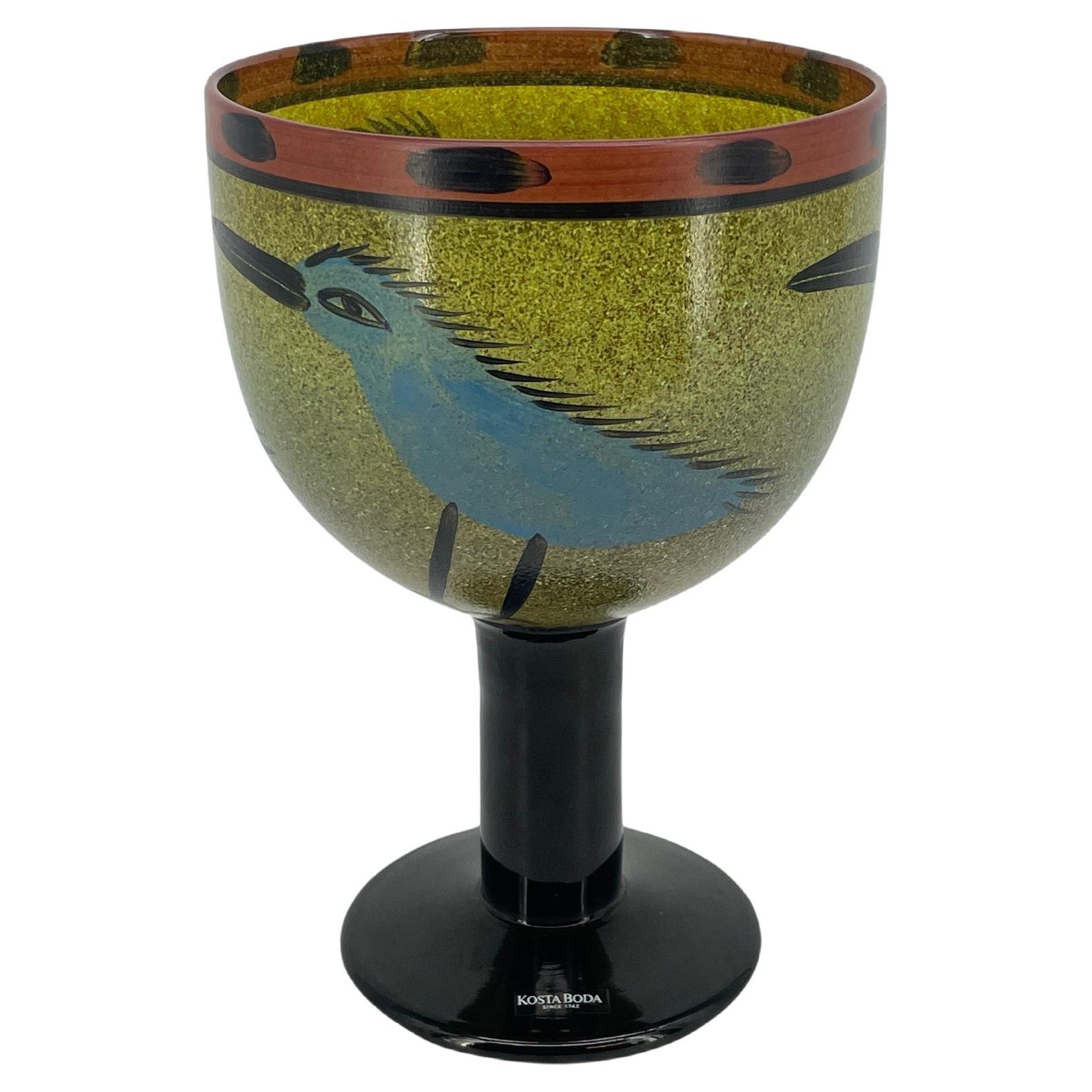 Ulrica Hydman Vallien Large Rare Glass Bowl with Bird, Kosta Boda For Sale