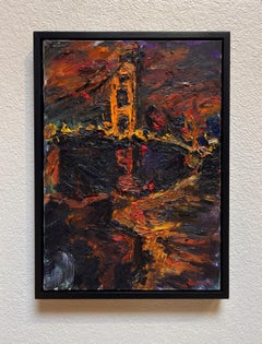 "At Night, Golden Gate" - Impressionist Cityscape and Skyscape, Oil Painting