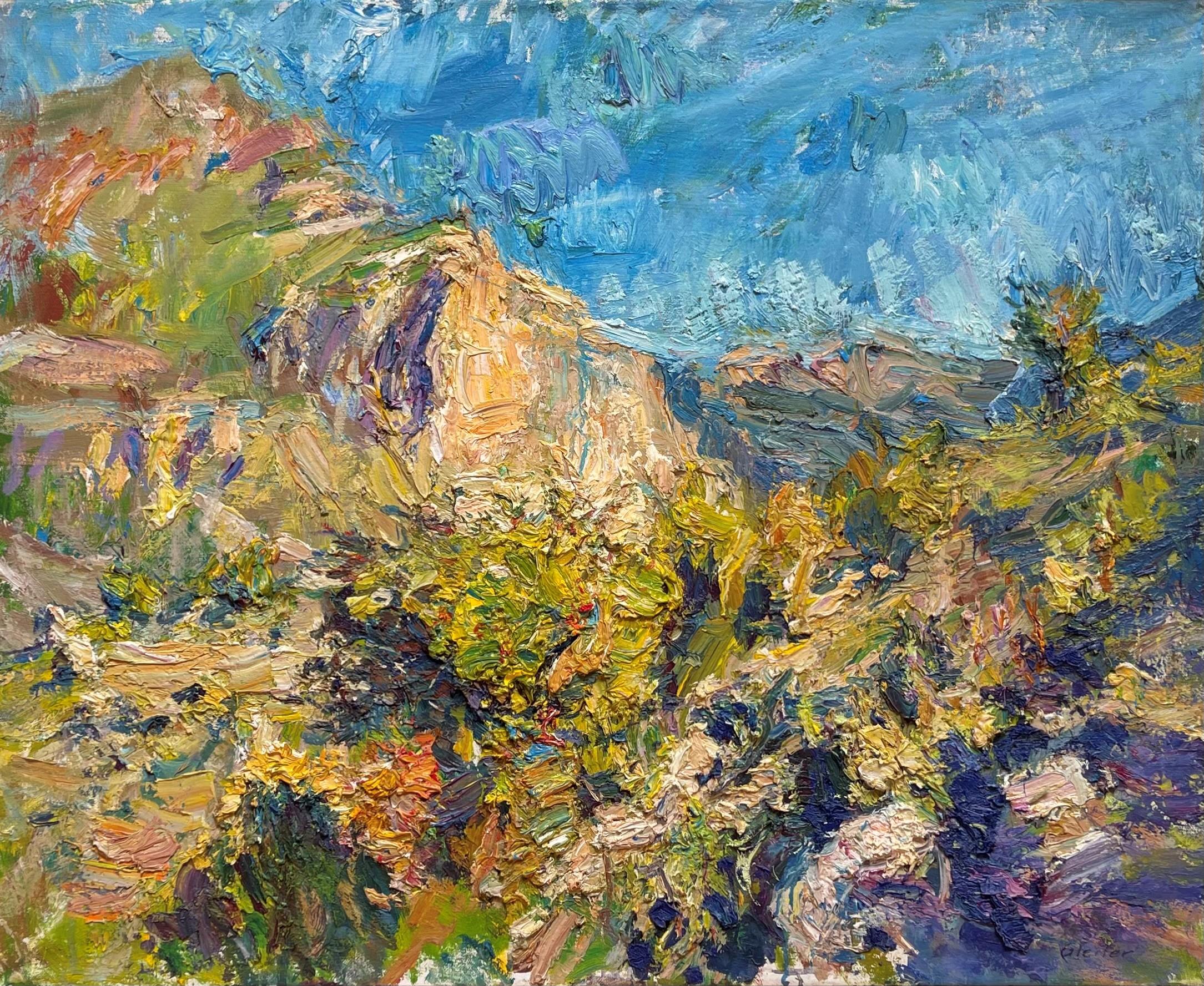 "At Sunrise in the Mountains" Oil Painting