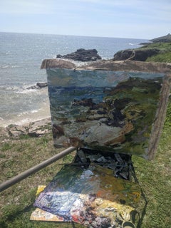 "Costa en Primelin (Bretaña)" (2023), Pintura al óleo original de paisaje sobre lino