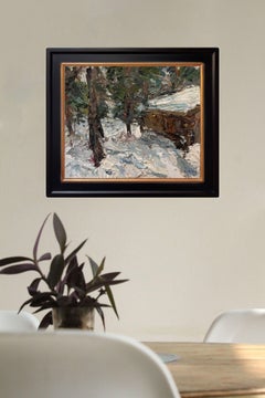 "Finland Cabin" (2023)", Original Winter Landscape - Oil Painting on Linen
