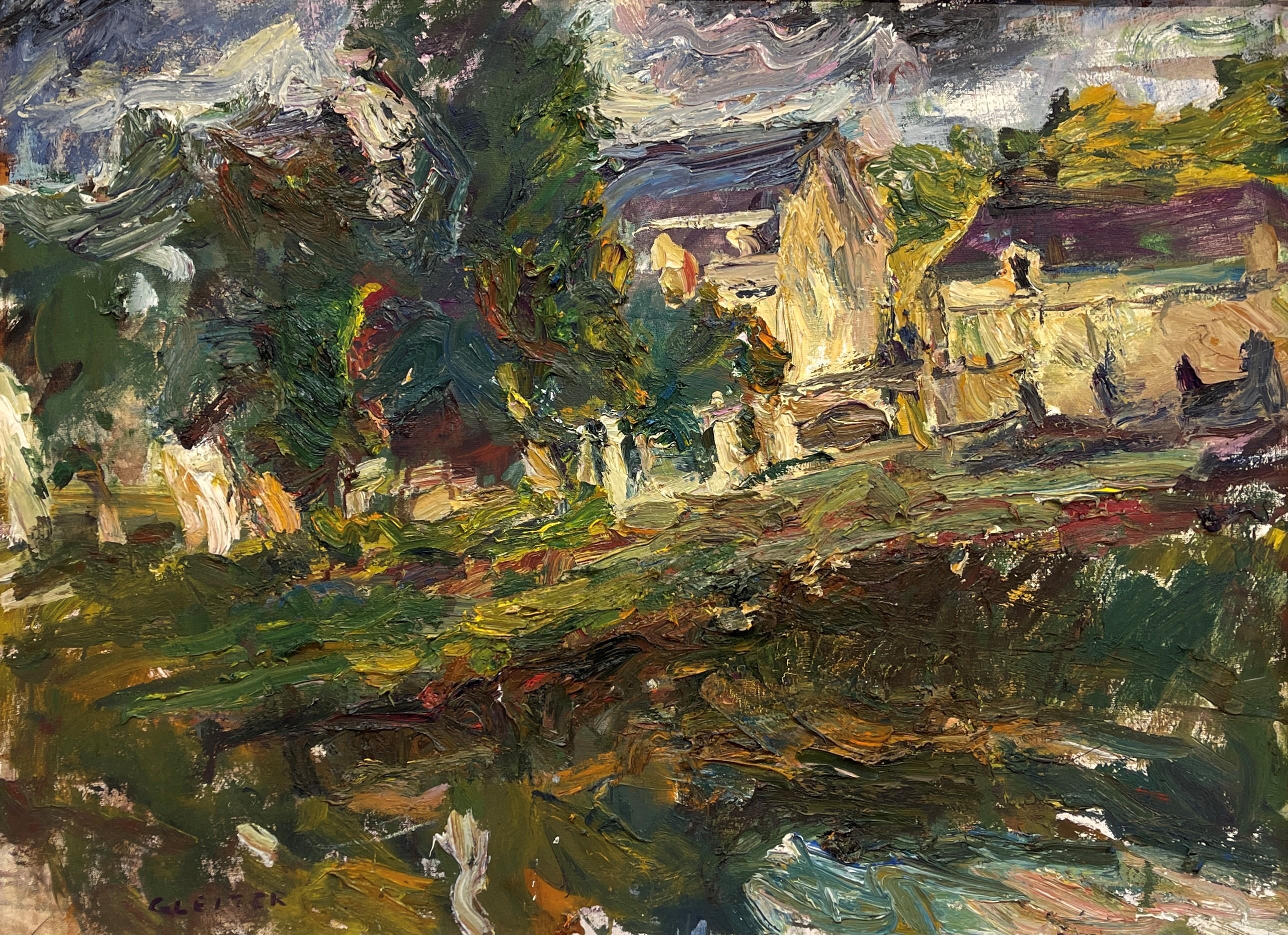 Figurative Painting di Ulrich Gleiter - "Townes francese un giorno d'autunno" (2022), dipinto a olio su tela con paesaggio originale