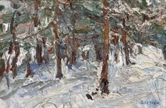 "Schnee im Januar" (2023), Original Winterwaldlandschaft - Ölgemälde auf Leinen