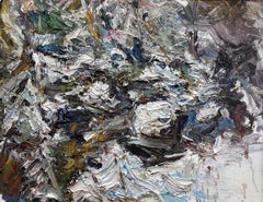 "Snowy Creek" (2024), Paysage enneigé original, peinture à l'huile sur lin