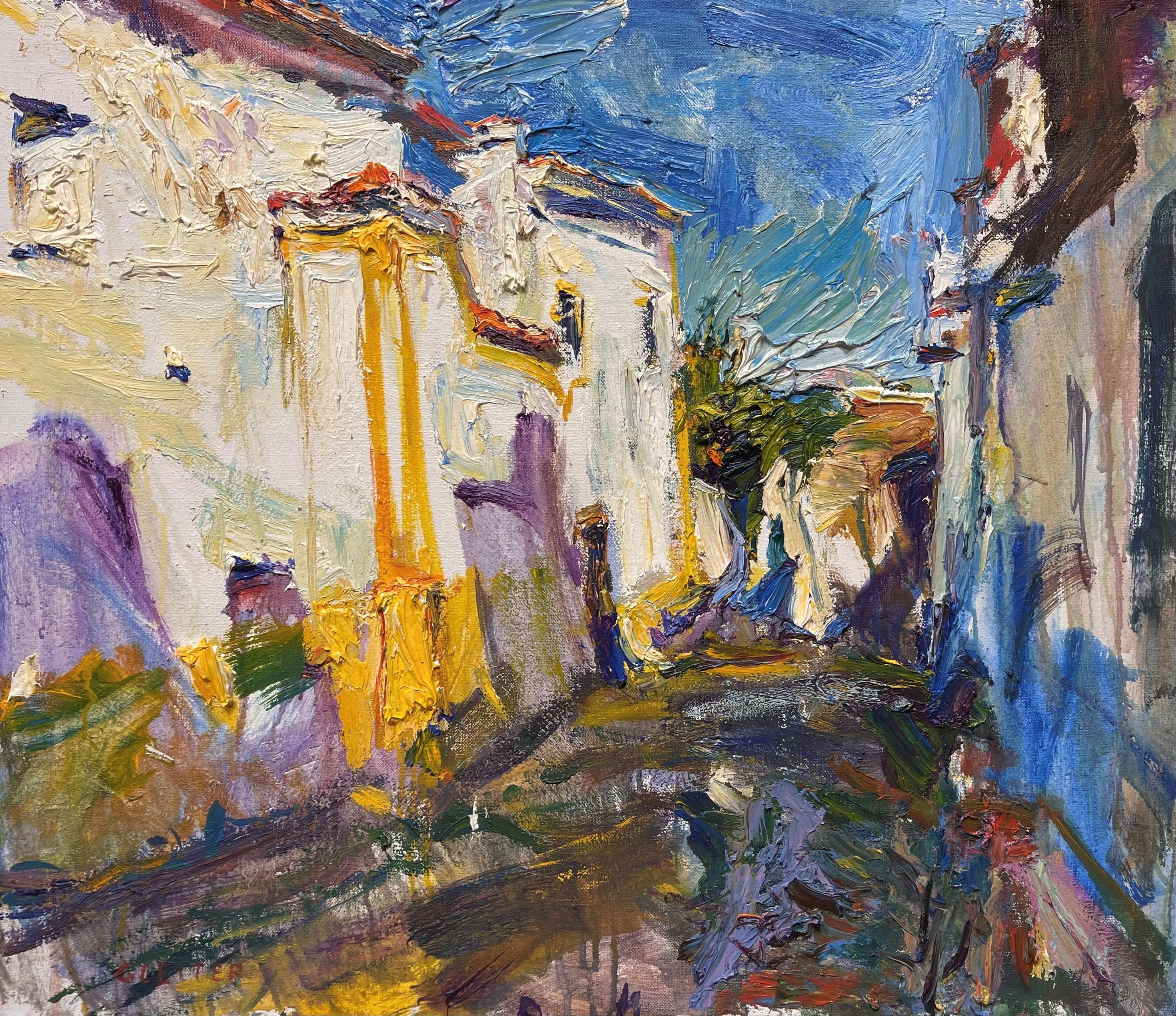 Figurative Painting Ulrich Gleiter - Peinture à l'huile « Street in Portuguese Town »