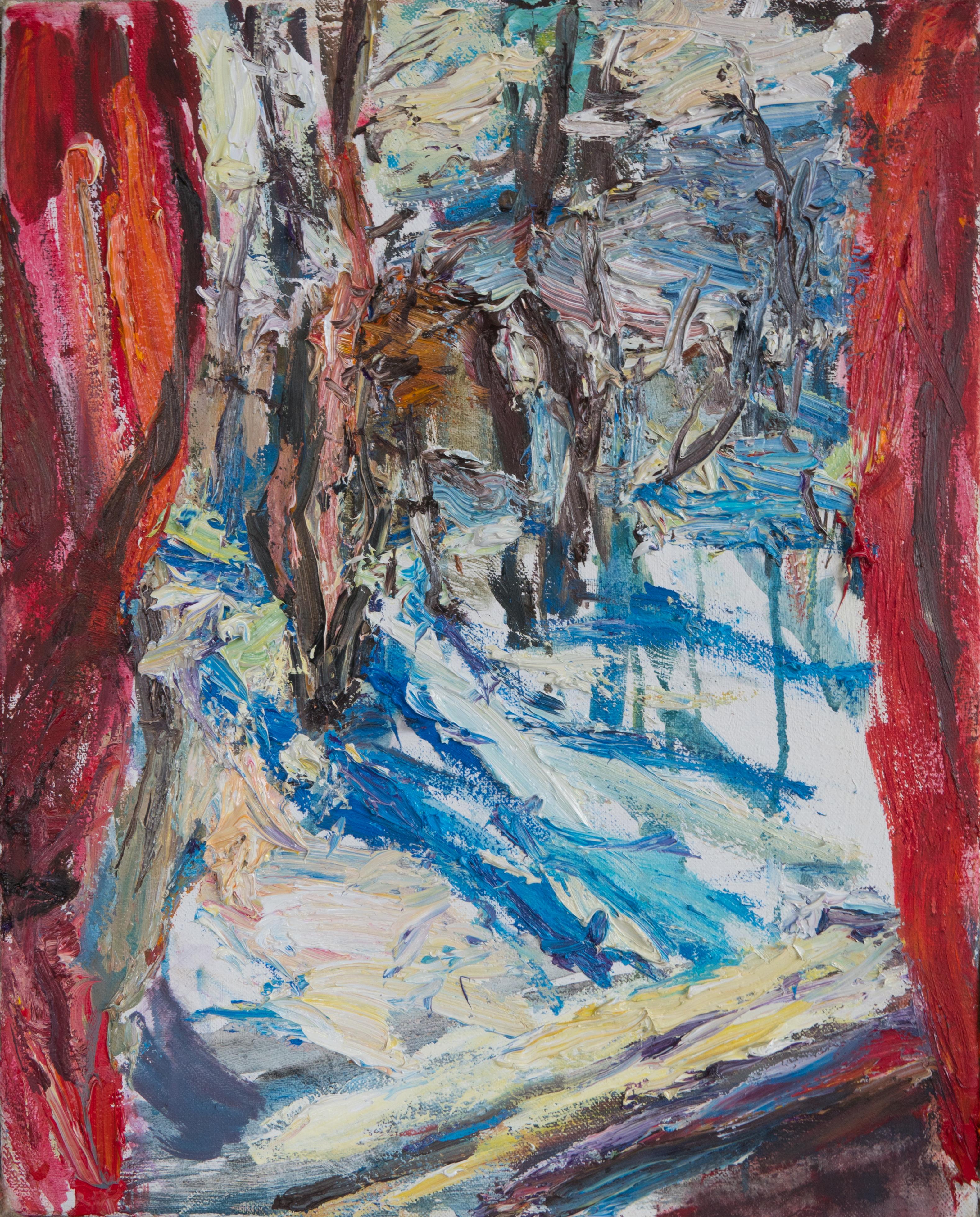 Landscape Painting Ulrich Gleiter - « Vue de mon cottage First days of Spring », peinture à l'huile