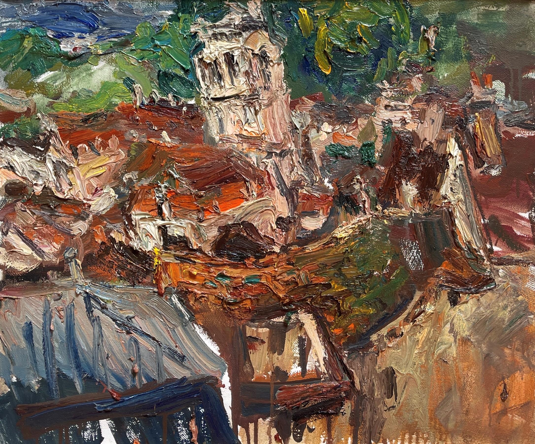 Figurative Painting Ulrich Gleiter - "Vue sur Tonnerre (Bourgogne)" (2025), peinture à l'huile originale sur lin