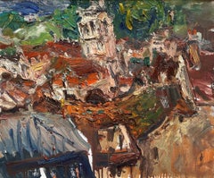 "Vue sur Tonnerre (Bourgogne)" (2025), peinture à l'huile originale sur lin