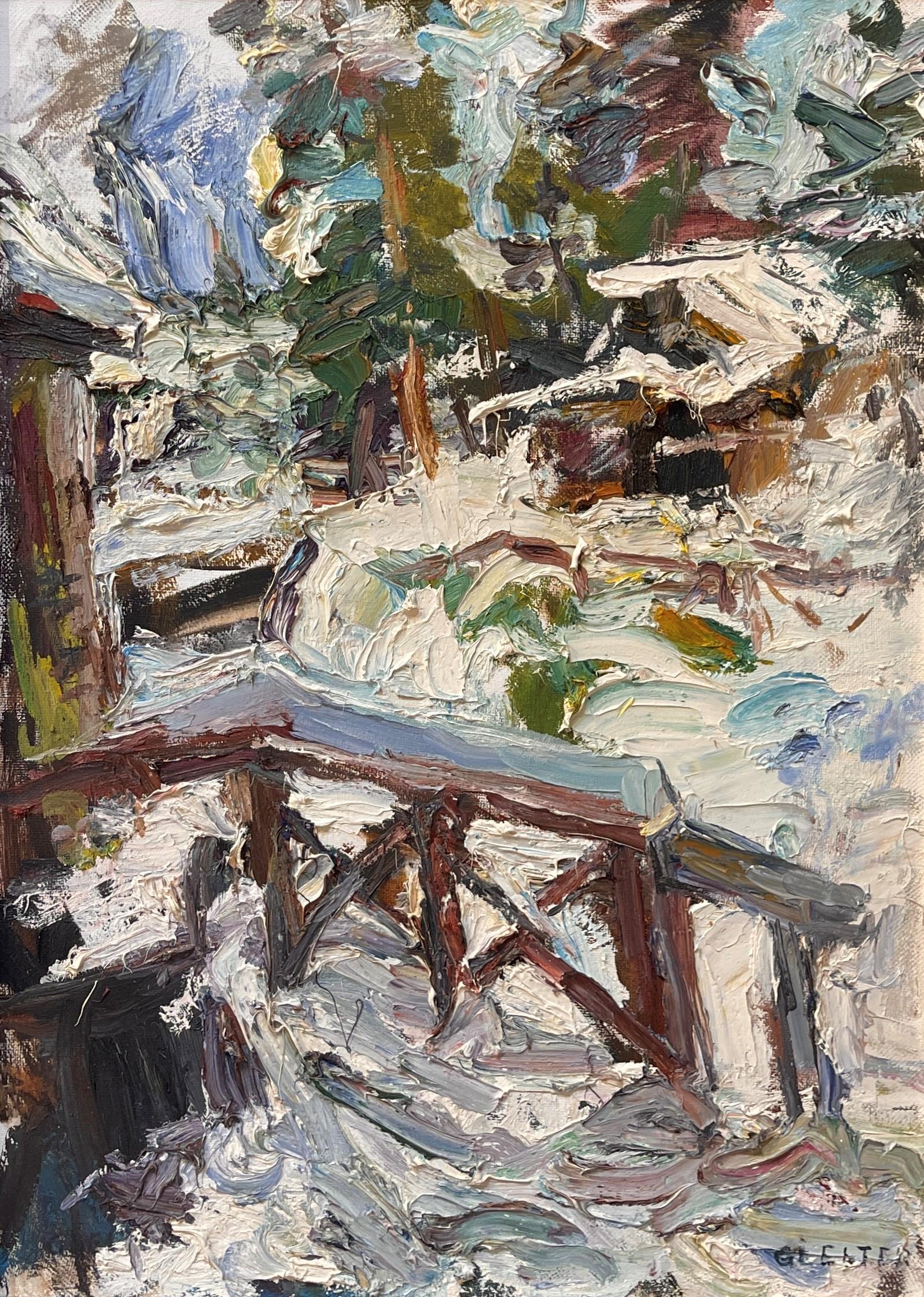 Ulrich Gleiter Figurative Painting - "Winter in Finland" Oil Painting