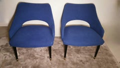 Coppia di poltrone in alcantara blu vintage in stile Guglielmo Ulrich