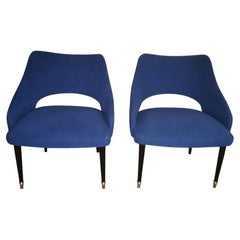 Paire de fauteuils italiens vintage Alcantara bleu de style Ulrich Guglielmo