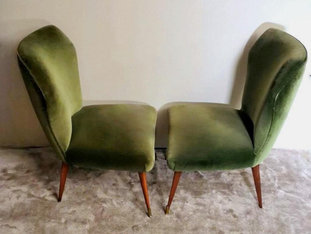 Mid-Century Modern Ulrich Guglielmo Style Pair Of Vintage Italian Cotton Velvet Armchairs For Sale