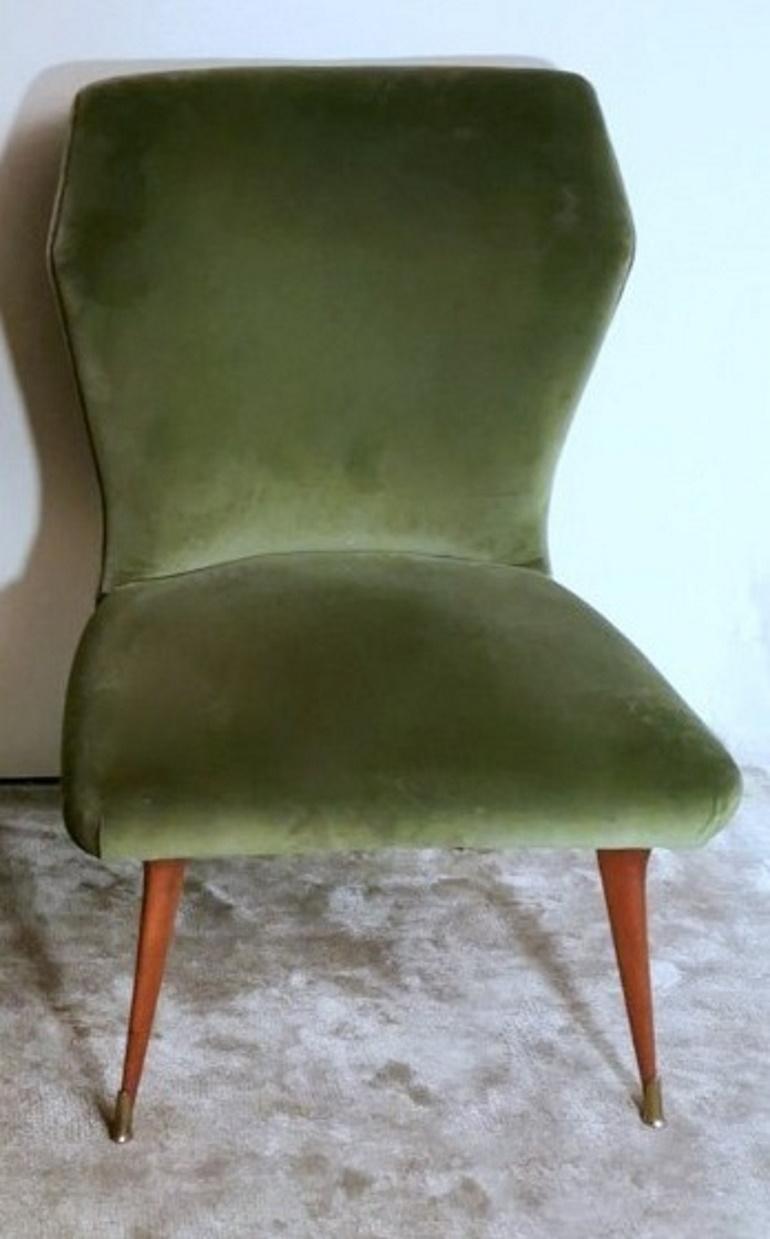 Laiton Paire de fauteuils italiens vintage de style Ulrich Guglielmo en velours de coton en vente