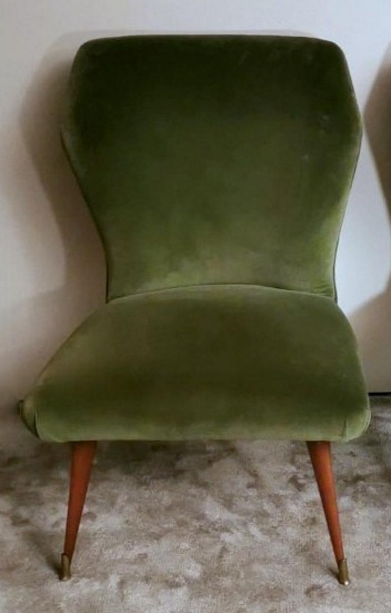 Paire de fauteuils italiens vintage de style Ulrich Guglielmo en velours de coton en vente 2