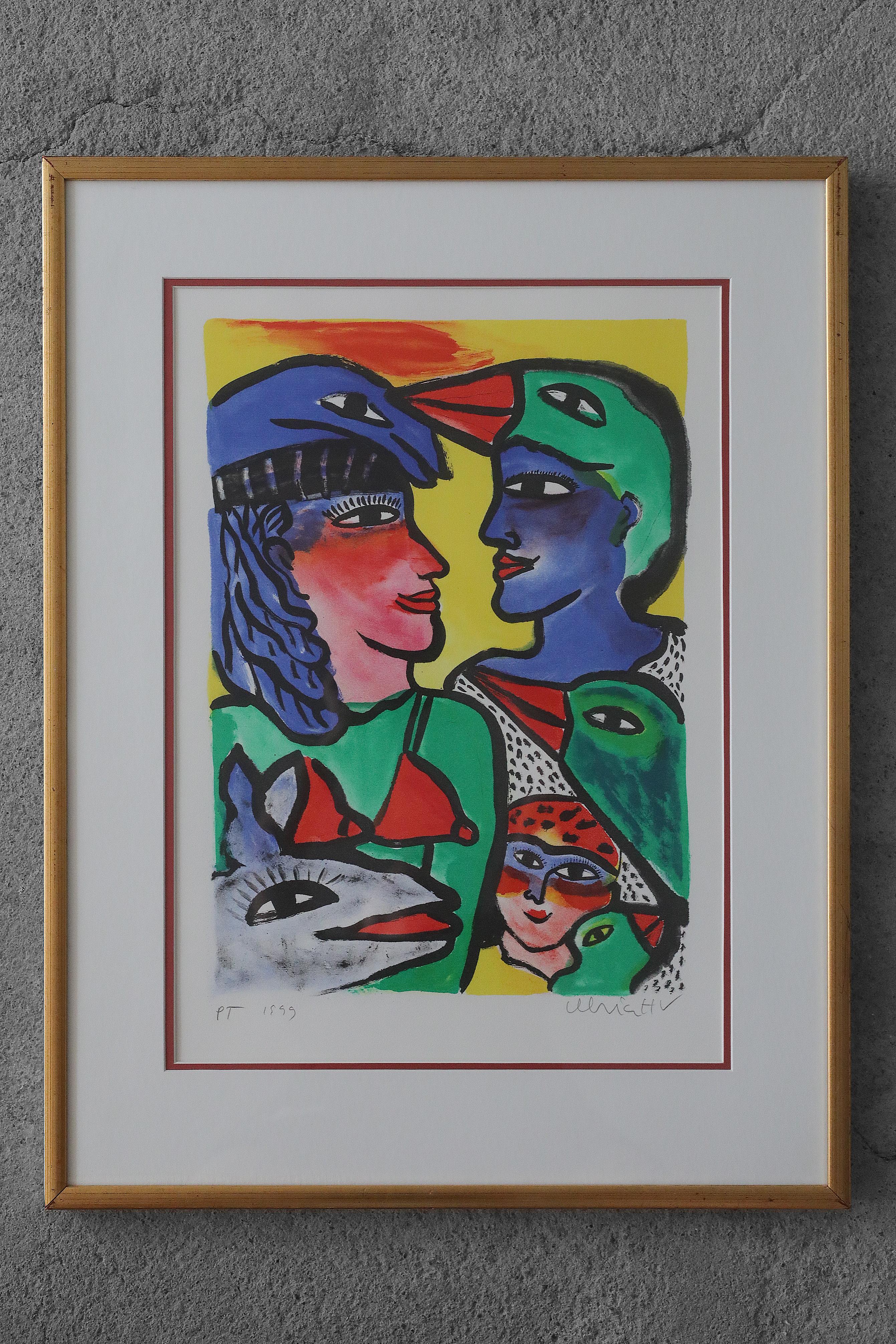 Ulrika Hydman Vallien, Composition de figures, 1999
Lithographie couleur
Œuvre signée par l'artiste, datée et signée P.T (crayon)
Dimensions de la feuille 65/50
Œuvre encadrée

Ulrika Hydman Vallien (1938 à 2018) était une artiste suédoise