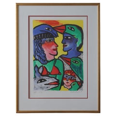 Vintage Ulrika Hydman Vallien, Composition of Figures, Color Lithography, 1999, Framed