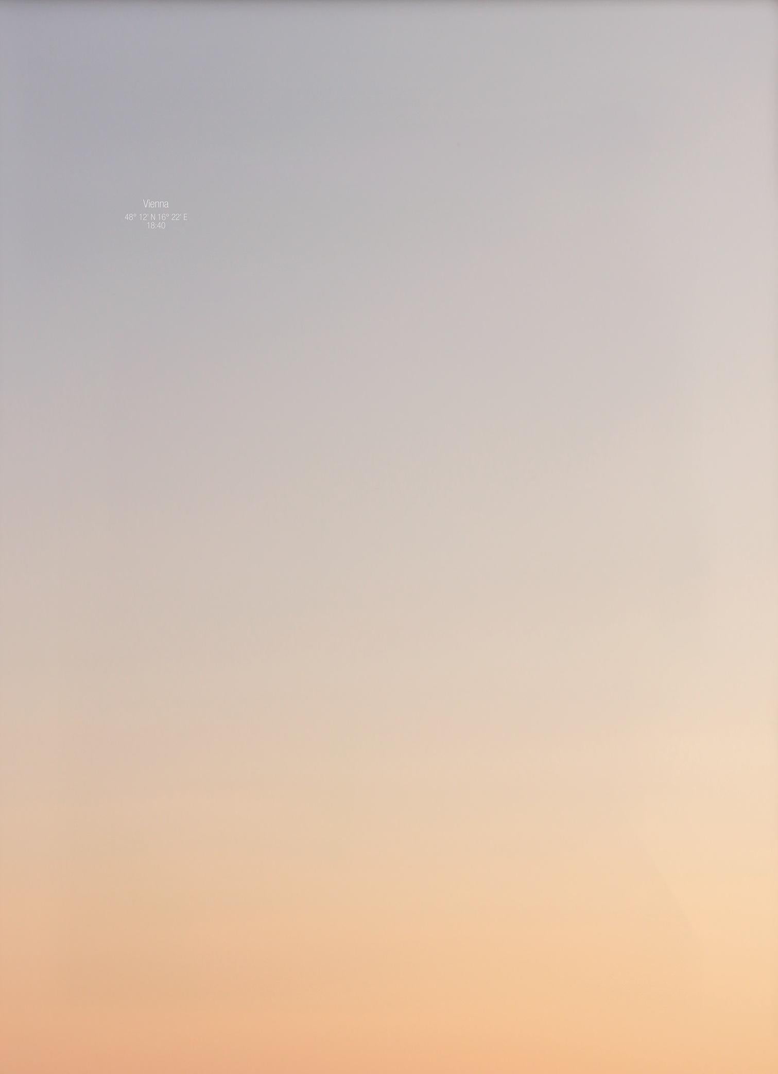 On the other Side of the Sky - 21st Century Abstract Color Photography Sunset
Trieste / Vienna, 18:40
Diptych, 2 pieces, 70 x 50 cm each
Edition 2/5+2 AP
Prints are unframed and come with labels signed by the artist.

When we look at the sky, we see