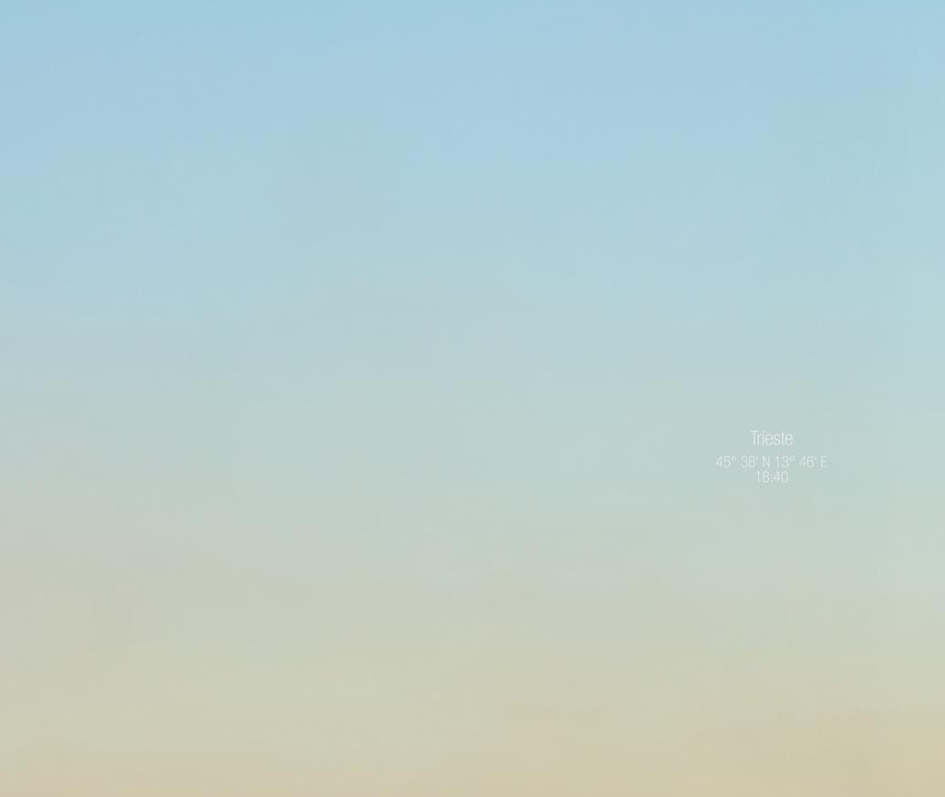 On the other Side of the Sky - 21st Century Abstract Color Photography Sunset
Trieste / Vienna, 18:40
Diptych, 2 pieces, 70 x 50 cm each
Edition 1/5+2 AP
Prints are unframed and come with labels signed by the artist.

When we look at the sky, we see