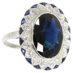 Ultimate French Art Deco Diamond and Sapphire Engagement Ring, 1920s