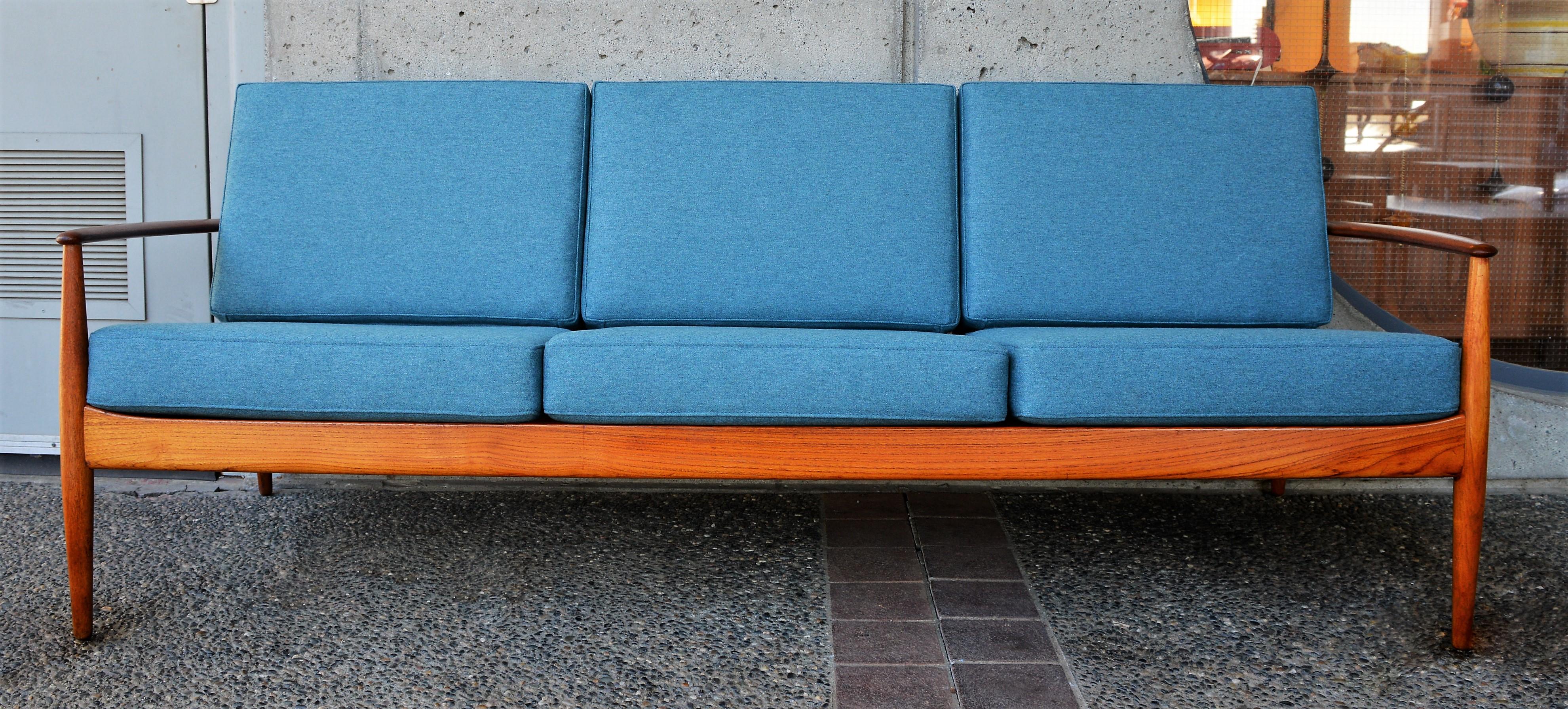 Upholstery Ultimate Grete Jalk Sofa, Restored, All Teak Frame, Thin Back Slats, 1960s For Sale