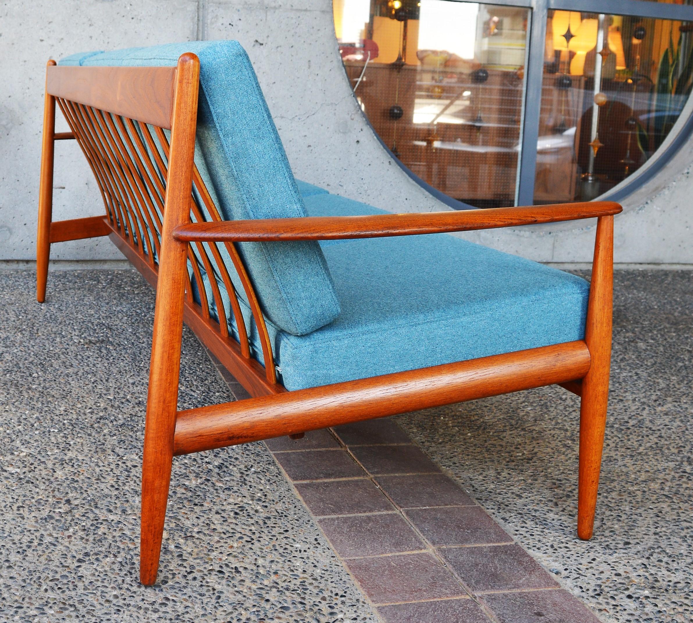 Mid-Century Modern Ultimate Grete Jalk Sofa, Restored, All Teak Frame, Thin Back Slats, 1960s For Sale