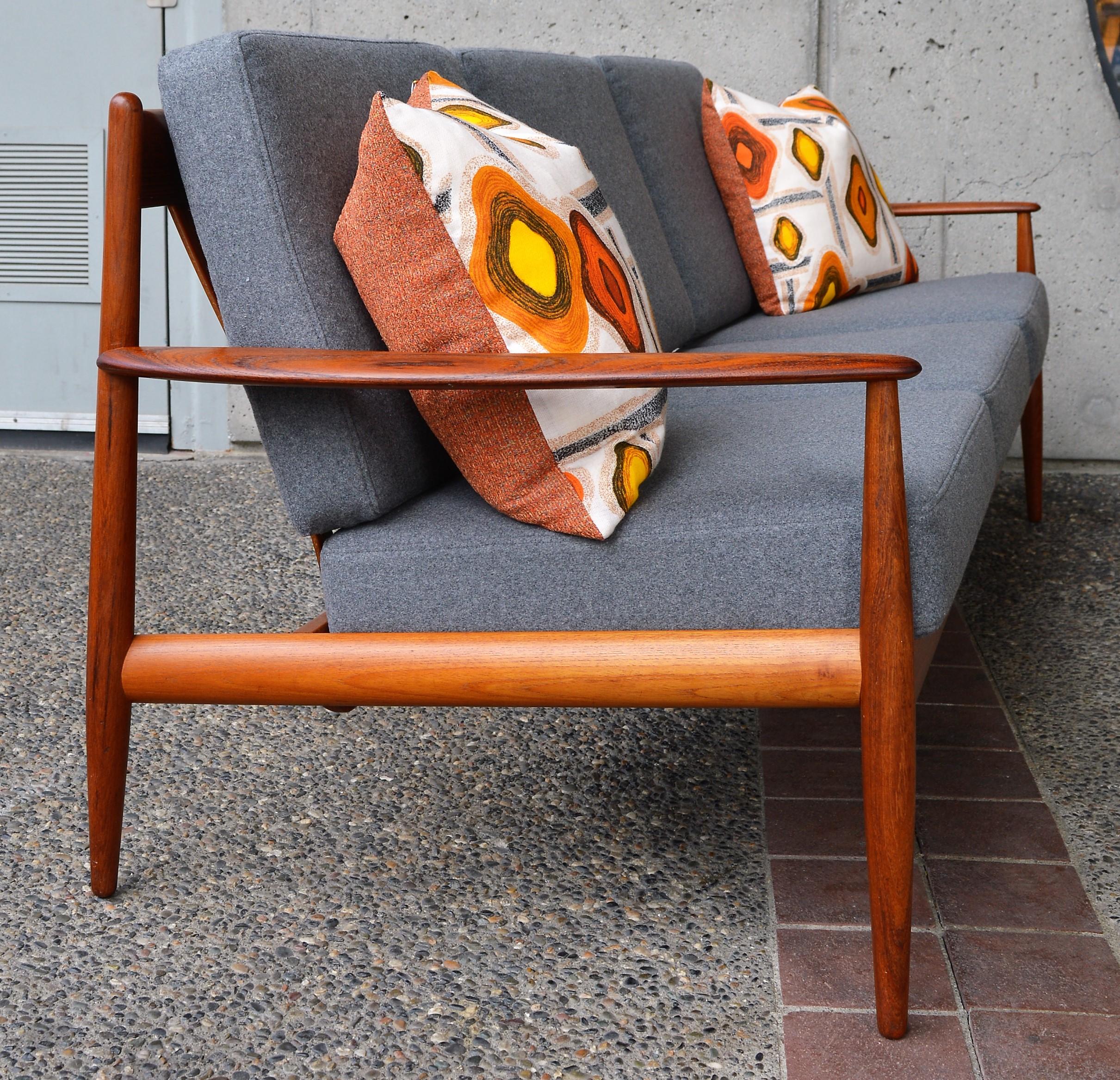 Upholstery Ultimate Grete Jalk Sofa, Restored, All Teak Frame, Thin Back Slats, 1960s