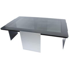 ULTIMO Coffee Table in Black Metal with Translucent Black Glass by Soraya Osorio
