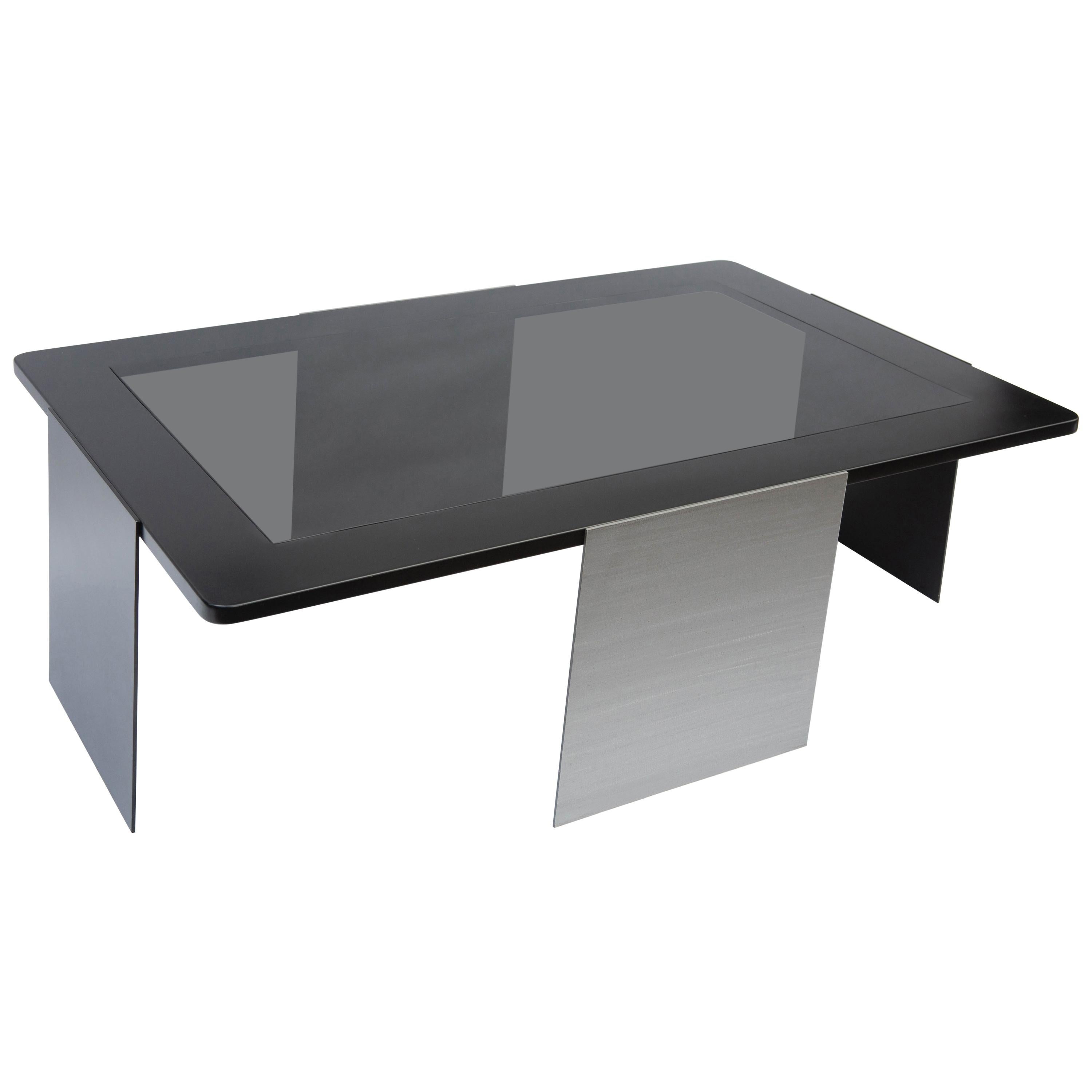 ULTIMO Coffee Table in Black Metal with Translucent Black Glass by Soraya Osorio