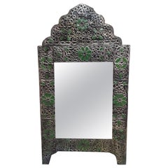 Ultra Arched Moroccan Metal Inlaid Mirror, Rabat, Dark Green Motif